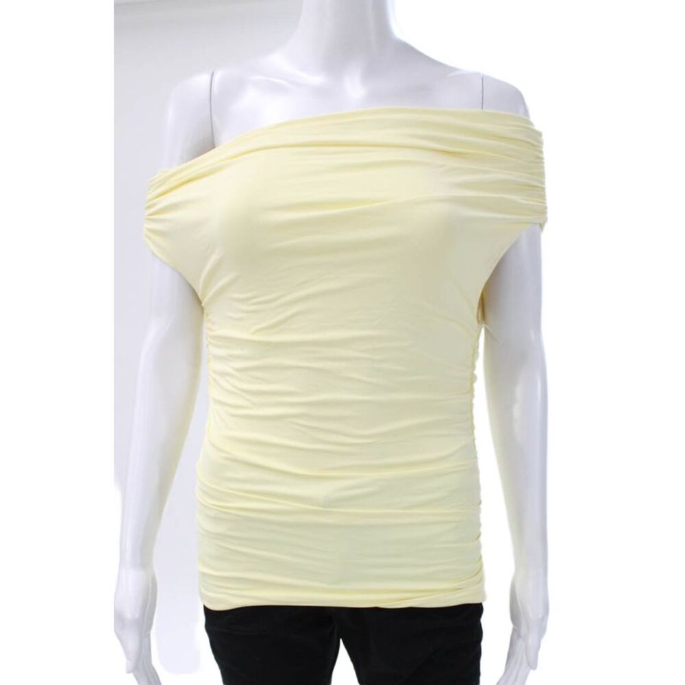 Meshki Womens Yellow Off the Shoulder Basic Blouse Sleeveless Size M